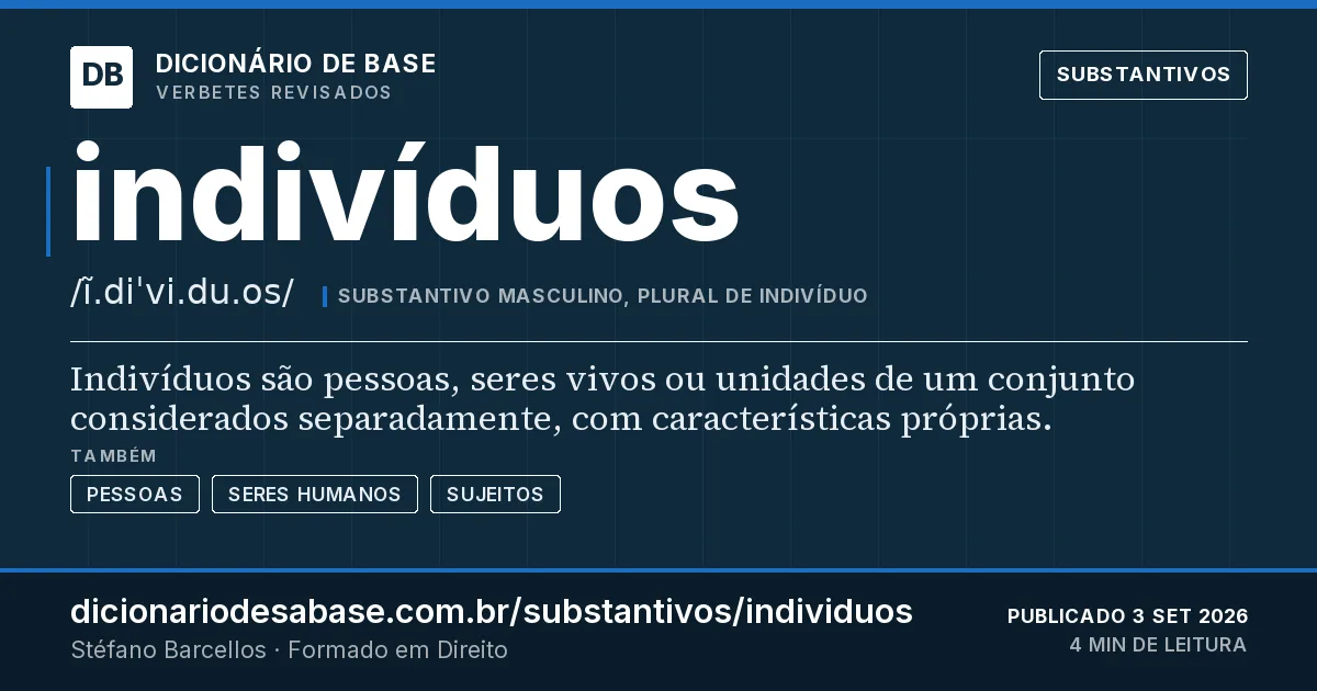 Cartão do verbete indivíduos: Indivíduos são pessoas, seres vivos ou unidades de um conjunto considerados separadamente, com características próprias.