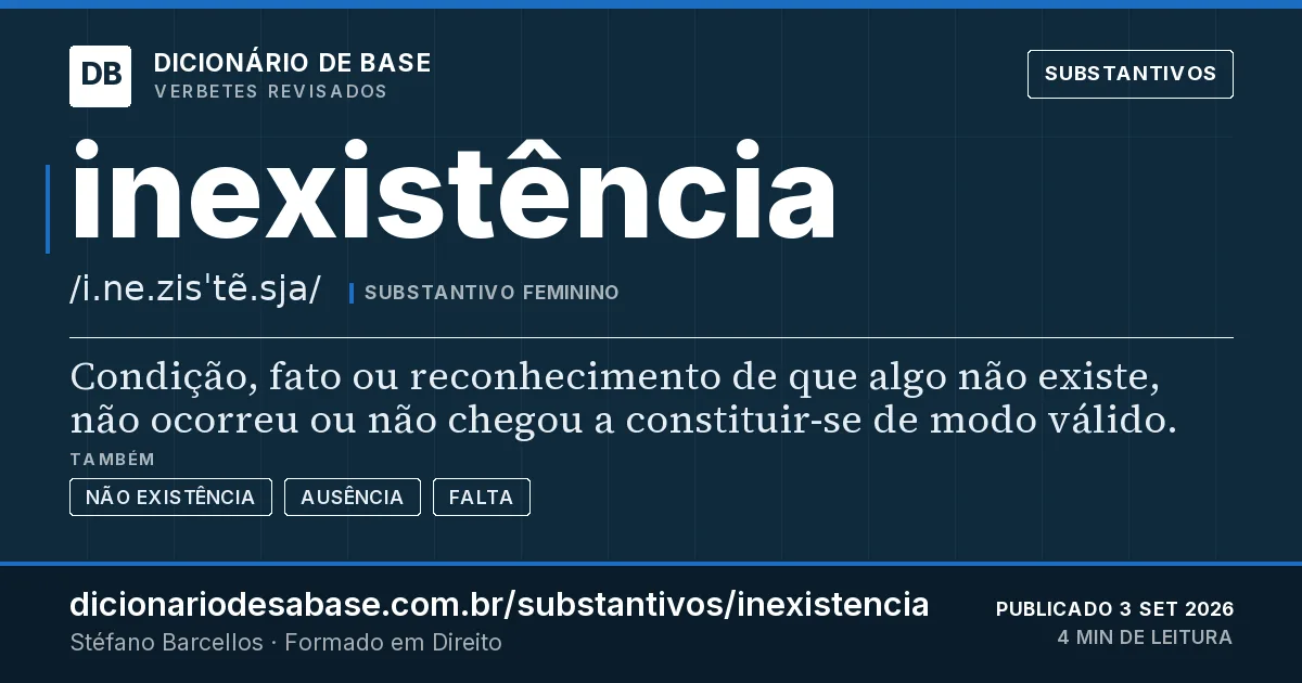 Cartão do verbete inexistência: Condição, fato ou reconhecimento de que algo não existe, não ocorreu ou não chegou a constituir-se de modo válido.
