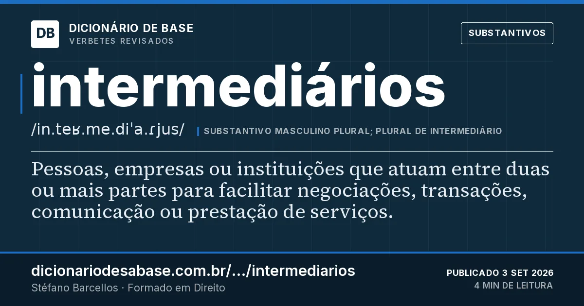 Cartão do verbete intermediários: Pessoas, empresas ou instituições que atuam entre duas ou mais partes para facilitar negociações, transações…