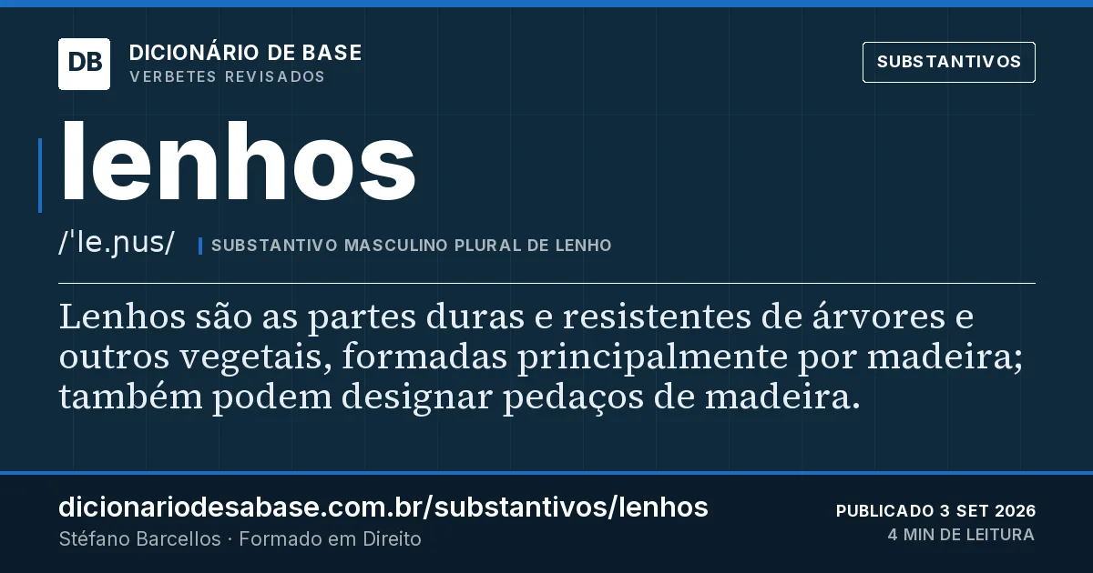 Cartão do verbete lenhos: Lenhos são as partes duras e resistentes de árvores e outros vegetais, formadas principalmente por madeira; também…