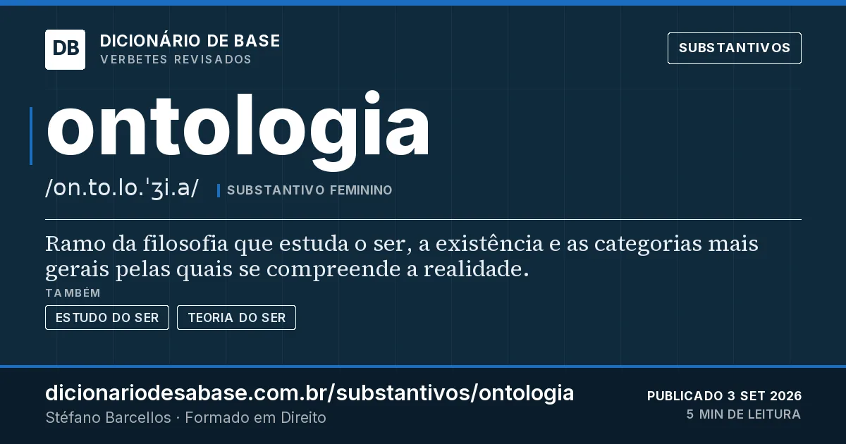 Cartão do verbete ontologia: Ramo da filosofia que estuda o ser, a existência e as categorias mais gerais pelas quais se compreende a realidade.
