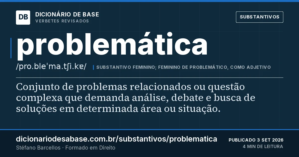 Cartão do verbete problemática: Conjunto de problemas relacionados ou questão complexa que demanda análise, debate e busca de soluções em determinada…