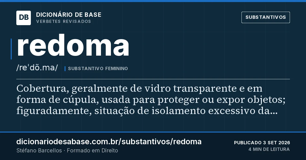 Cartão do verbete redoma: Cobertura, geralmente de vidro transparente e em forma de cúpula, usada para proteger ou expor objetos; figuradamente…