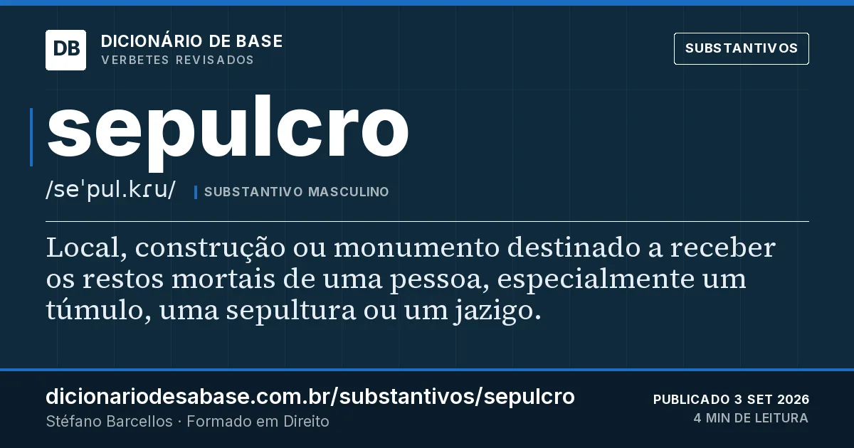 Cartão do verbete sepulcro: Local, construção ou monumento destinado a receber os restos mortais de uma pessoa, especialmente um túmulo, uma…