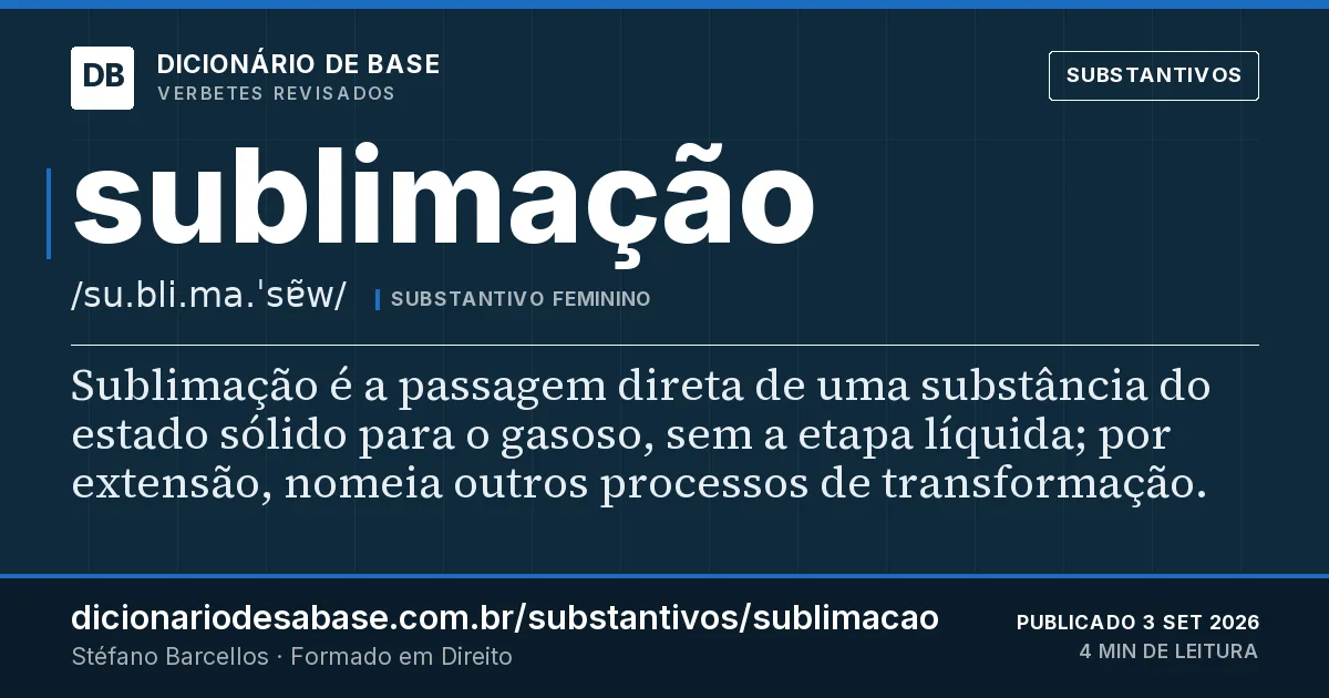 Cartão do verbete sublimação: Sublimação é a passagem direta de uma substância do estado sólido para o gasoso, sem a etapa líquida; por extensão…