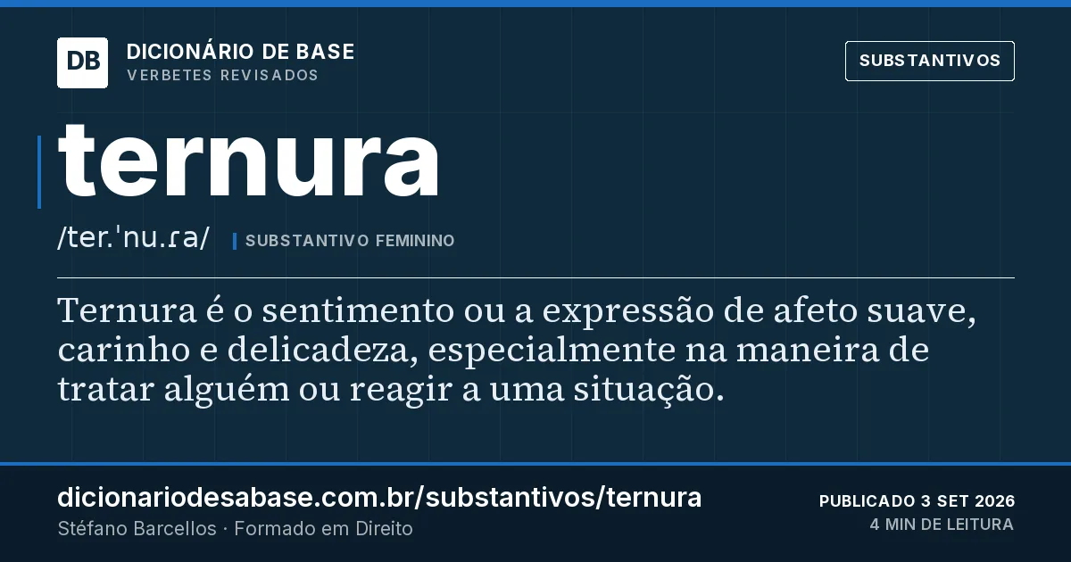 Cartão do verbete ternura: Ternura é o sentimento ou a expressão de afeto suave, carinho e delicadeza, especialmente na maneira de tratar alguém…