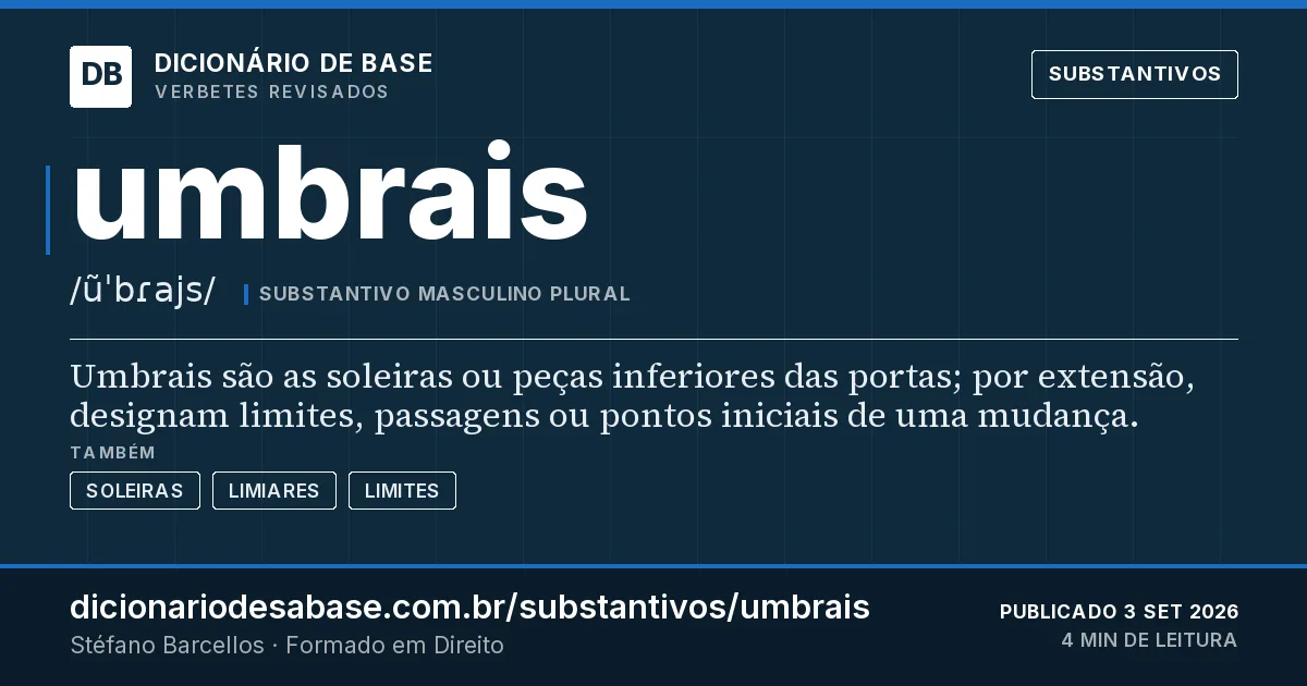 Cartão do verbete umbrais: Umbrais são as soleiras ou peças inferiores das portas; por extensão, designam limites, passagens ou pontos iniciais de…